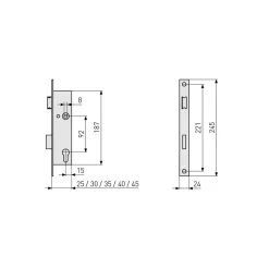 Abus Einsteckschloss für Rohrrahmentüren 24 x 245 mm käntig 409224