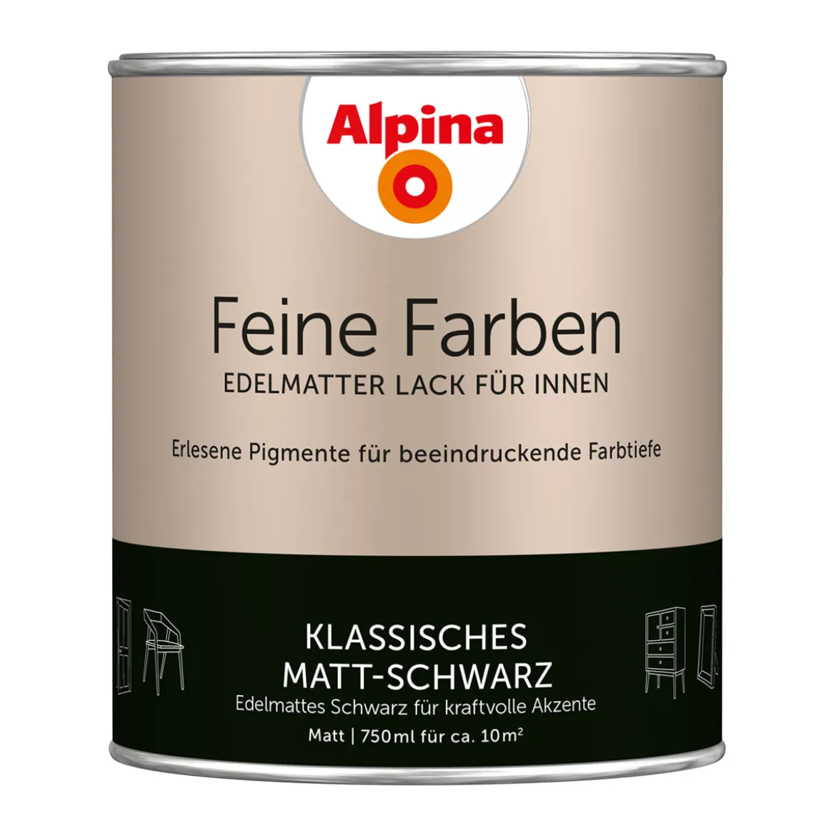 AlpinaBuntlack Feine Farben Lack Klassisches Matt-Schwarz 750ml