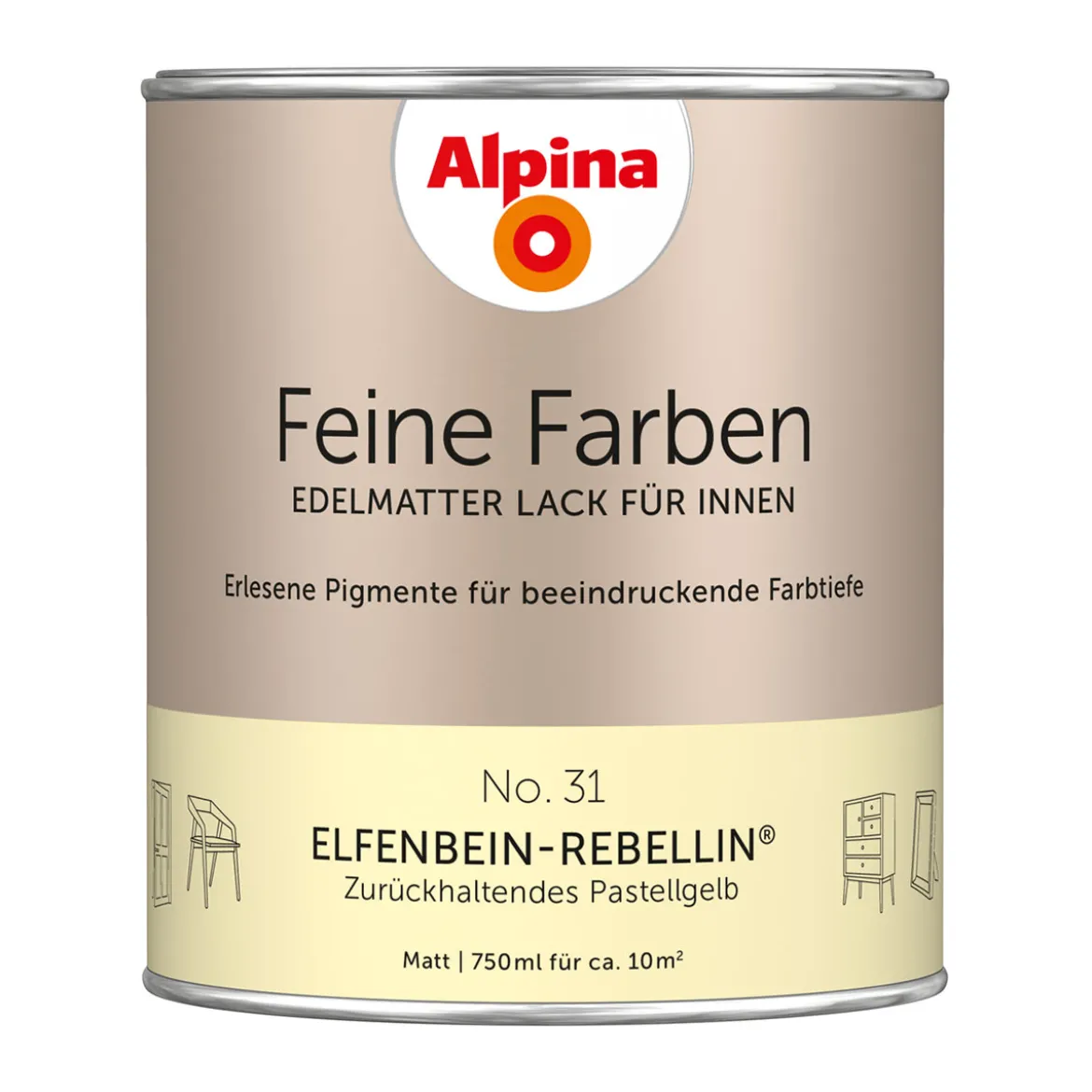 AlpinaBuntlack Feine Farben Lack No 31 Elfenbein-Rebellin edelmatt 750ml