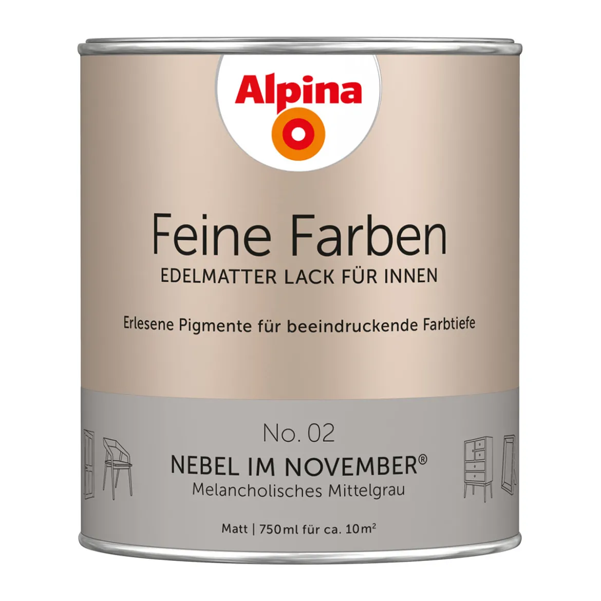 AlpinaBuntlack Feine Farben Lack No 02 Nebel im November edelmatt 750ml