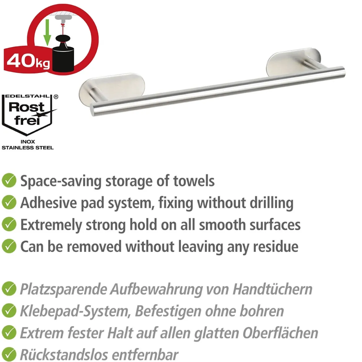 Badetuchstange Uno 40 cm Orea MattTurbo-Lock Edelstahl
