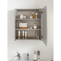BADMOBIL Spiegelschrank FOTON 52 x 63 x 14 cm Tür rechts mit LED verdeckter Sensorschalter hellgrau