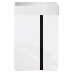 BADMOBIL Waschtischunterschrank LINUS 49 x 63 x 34,5 cm 2 Türen grifflos weiß mit schwarzer Dekorleiste