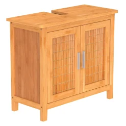 Bambus Waschbeckenunterschrank mit 2Tueren, BxHxT 67x60x28cm