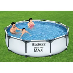 Bestway Frame-Pool-Set Steel Pro MAX mit Filterpumpe Durchmesser 305 x 76 cm lichtgrau