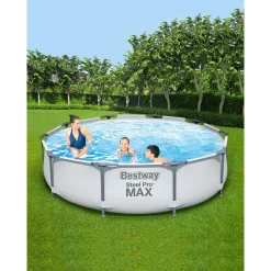 Bestway Frame-Pool-Set Steel Pro MAX mit Filterpumpe Durchmesser 305 x 76 cm lichtgrau