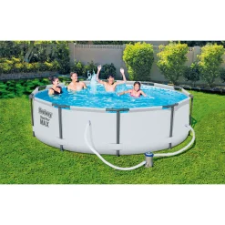 Bestway Frame-Pool-Set Steel Pro MAX mit Filterpumpe Durchmesser 305 x 76 cm lichtgrau