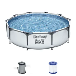 Bestway Frame-Pool-Set Steel Pro MAX mit Filterpumpe Durchmesser 305 x 76 cm lichtgrau