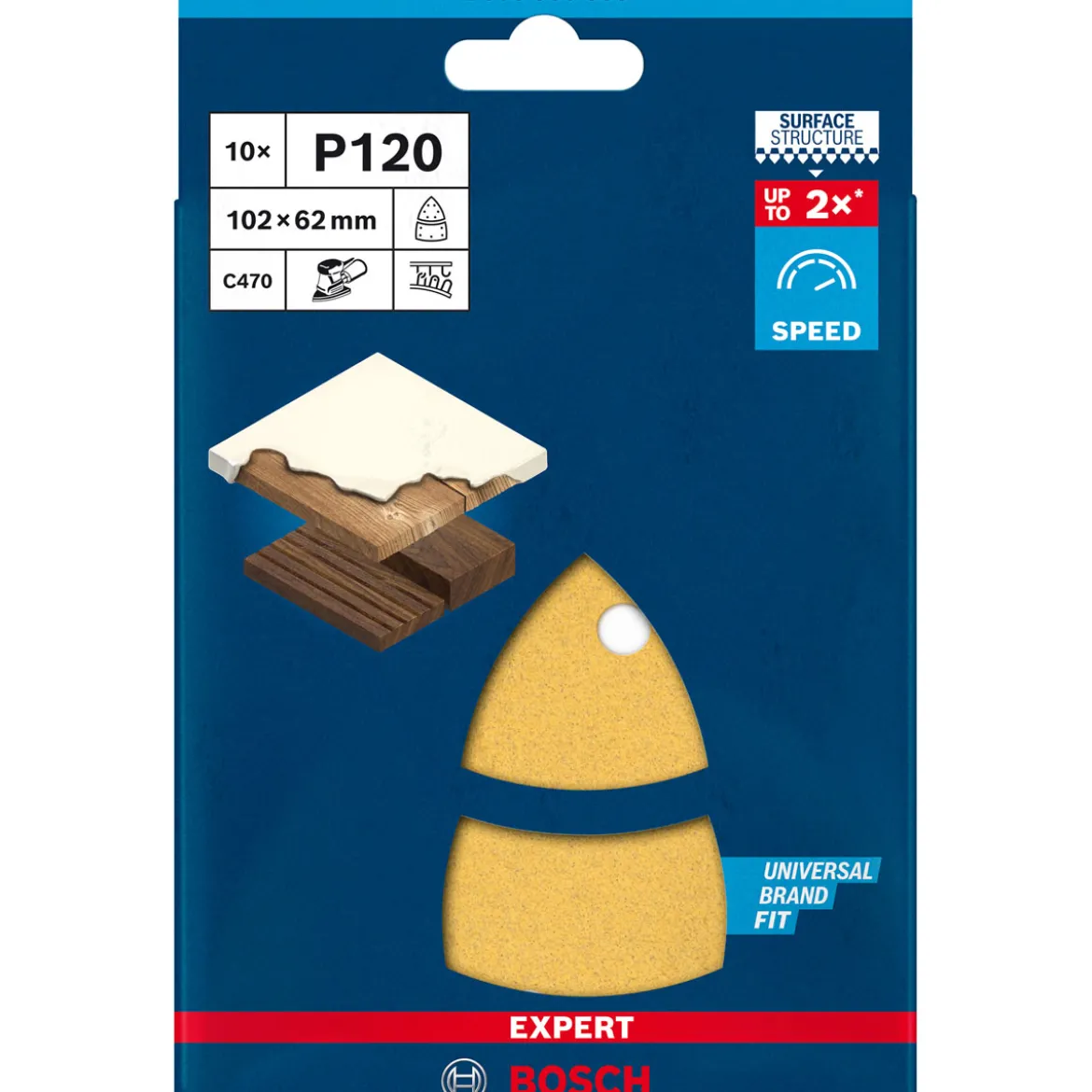 Bosch ProfessionalExpert C470 Schleifpapier mit 11 Löchern für Multischleifer 102 x 62 mm 93 mm G 120 10- teilig