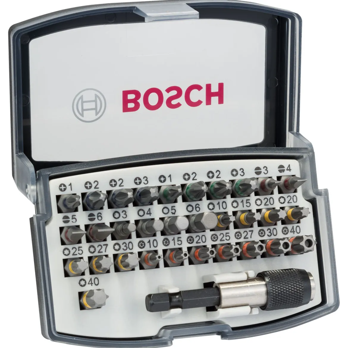 Bosch Professional32-teiliges Schrauberbit-Set PH PZ H T und Quick Change-Universalhalter