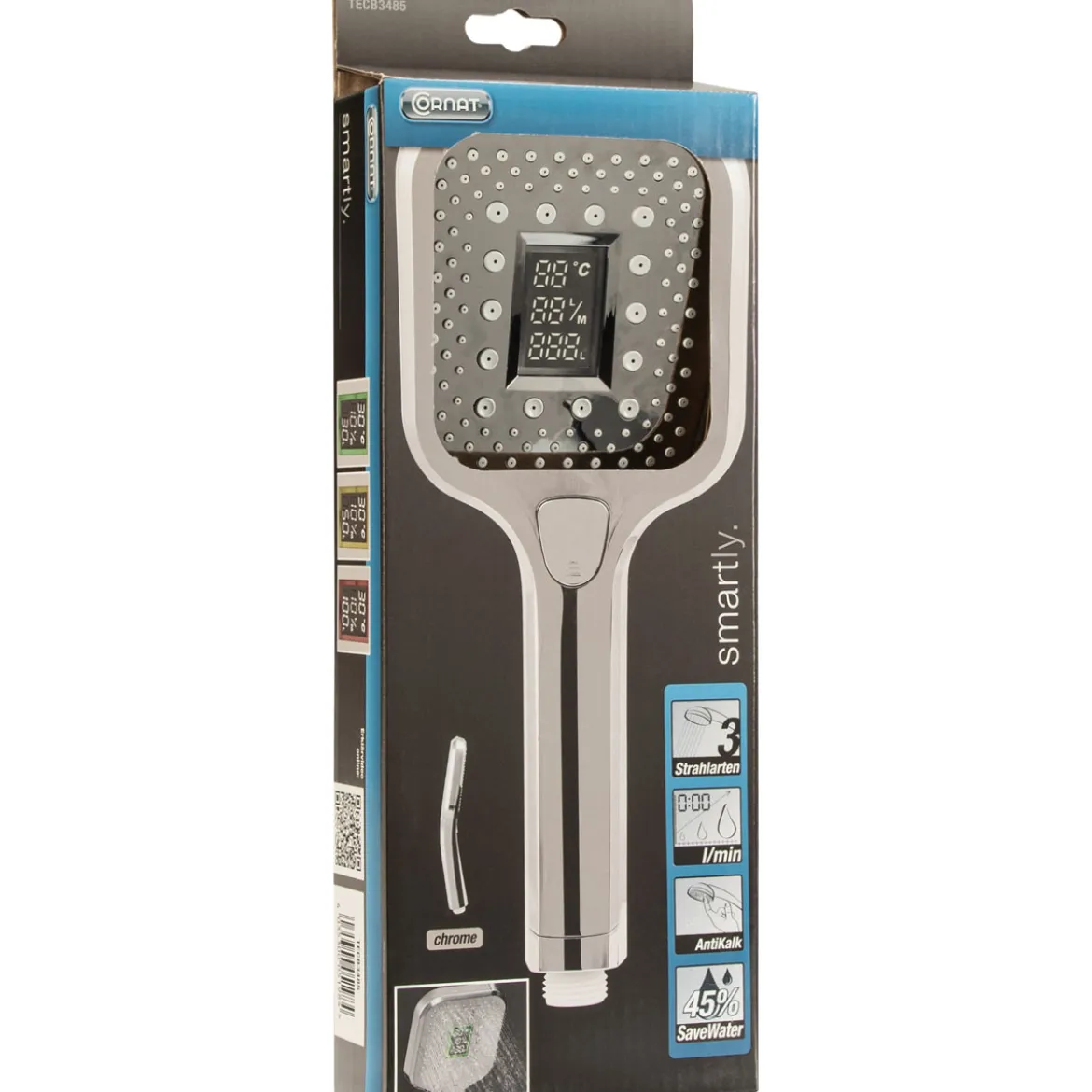 Cornat SMARTLY Handbrause chrom mit Echtzeit-Digitalanzeige