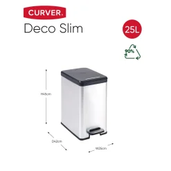 CurverMülleimer DECO Bin SLIM 25L mit Pedal schwarz silber metallic