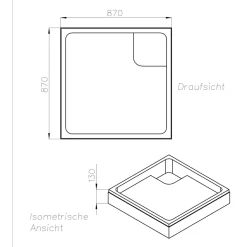Duschwanne quadratisch 90x90/3 weissKomplettset mit Traeger u. Ablaufgarnit.