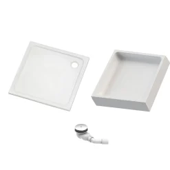 Duschwanne quadratisch 90x90/3 weissKomplettset mit Traeger u. Ablaufgarnit.