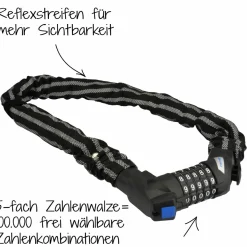 Fischer Bikes Kettenschloss mit Zahlencode und Reflex 80 cm 8 mm