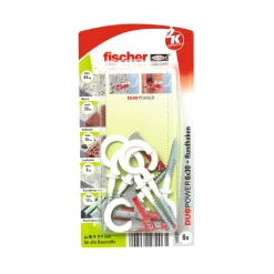 FischerDübel DuoPower 6 x 30 mm mit Rundhaken nylonbeschichtet weiß 6 Stück