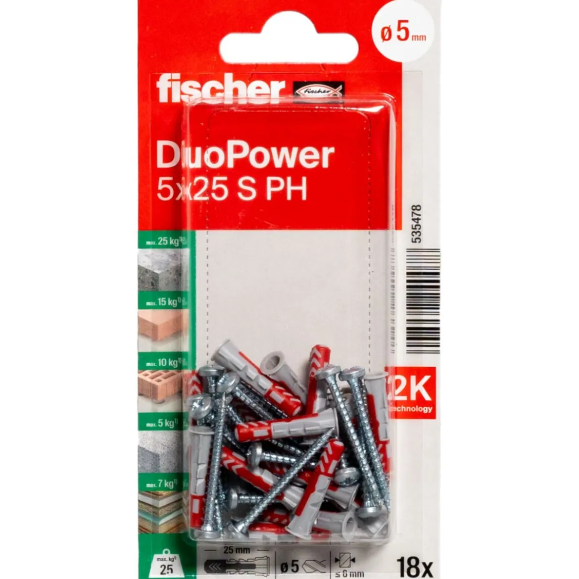 Fischer Dübel DuoPower 5x25 S PH K (18)