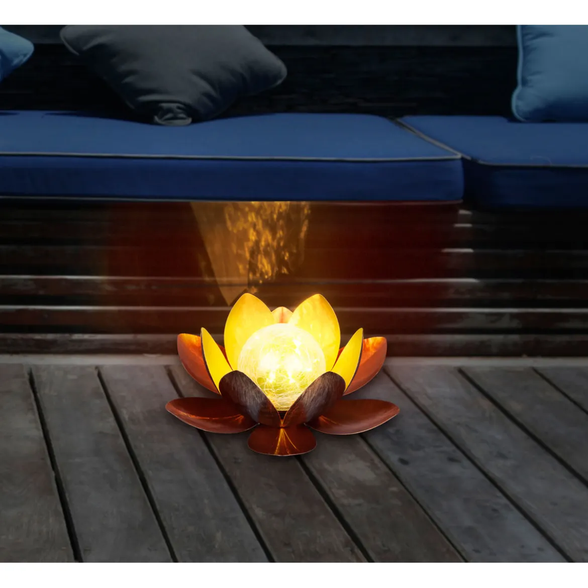 Flector Garten LED-Solar-Dekoleuchte Lotus kupfer