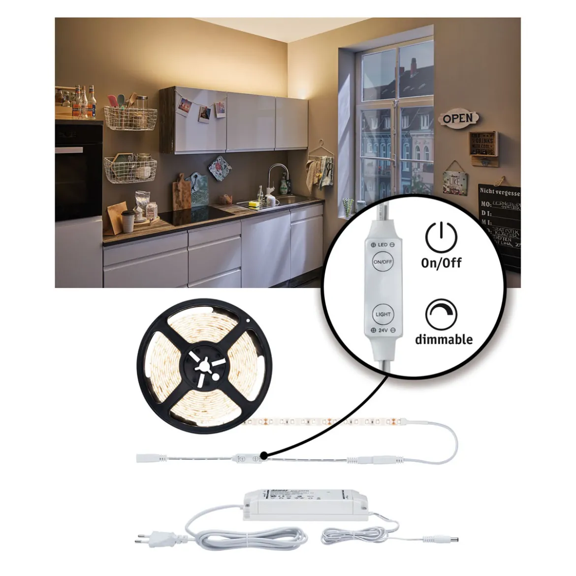 FN SimpLED Power Set 5m Warmweiss inklDimm/Switch 50W 230/24V DC Ws Kst
