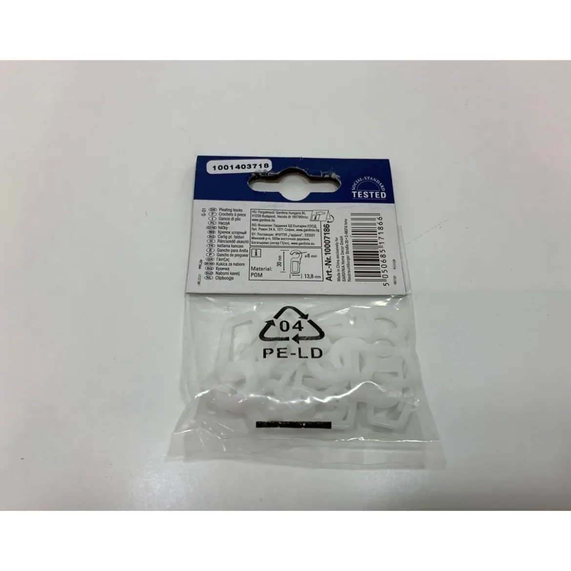 Gardinia Faltenlegehaken Pom 20 mm weiß