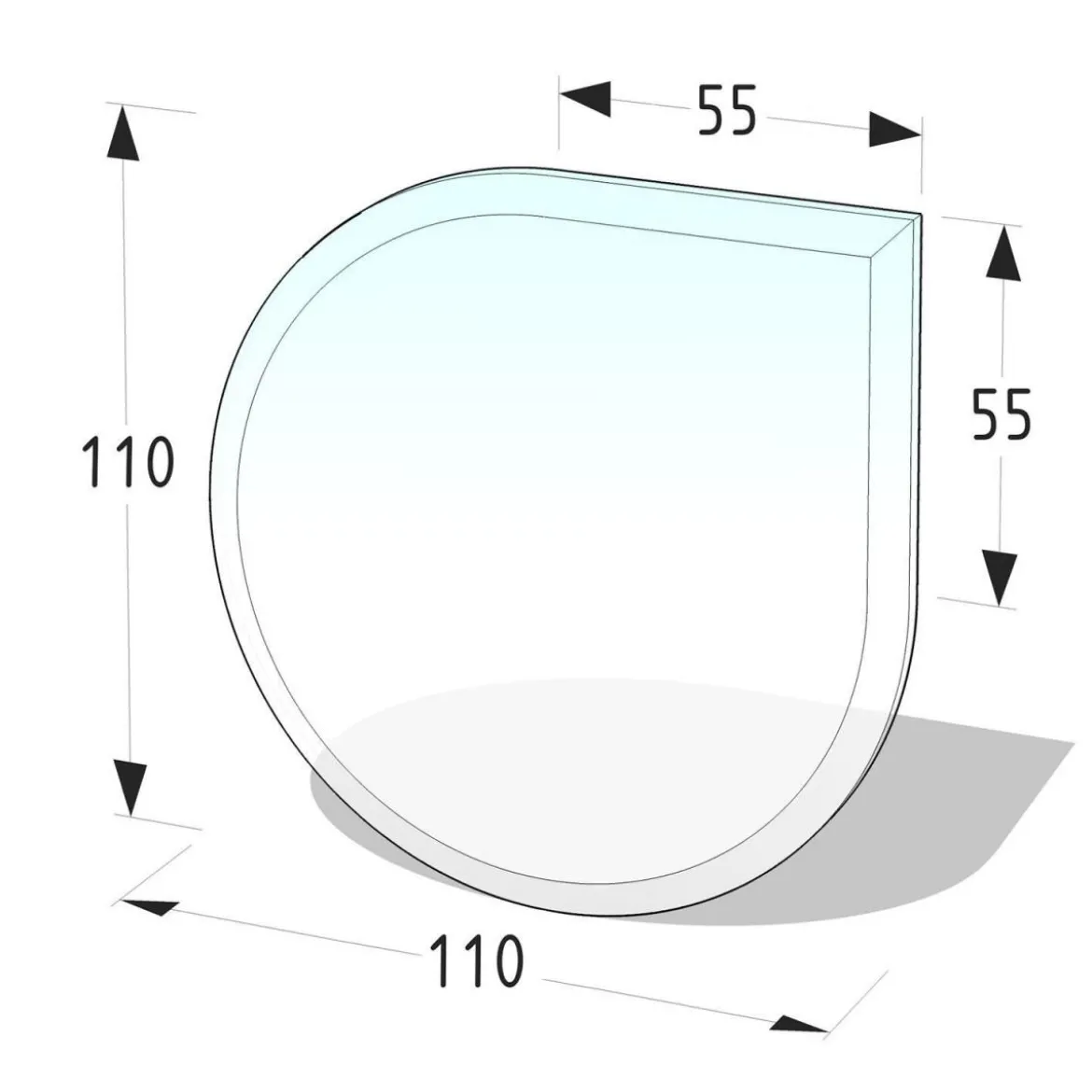 Glasbodenplatte 110x110 cm8 mm, Tropfenform, Klarglas