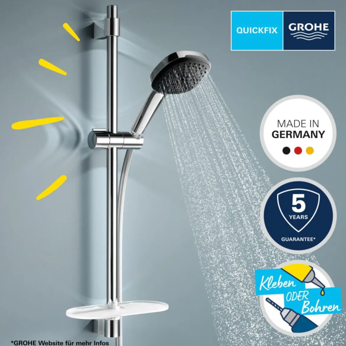 Grohe Brausestangenset Vitalio Comfort 110 2 Strahlarten (Rain, Jet)