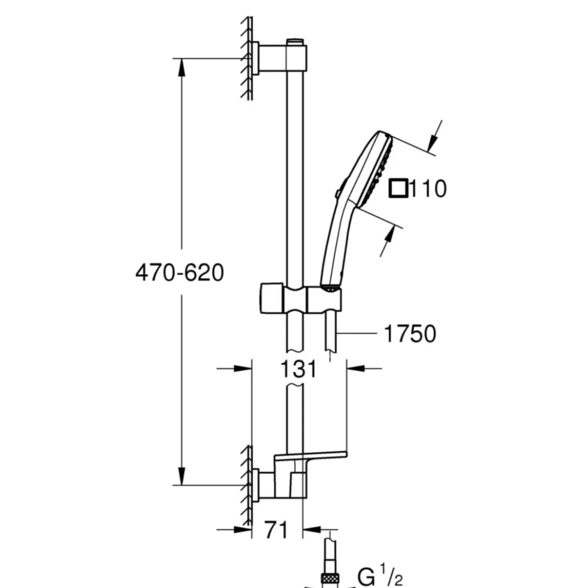 Grohe Brausestangenset Vitalio Comfort 110 2 Strahlarten (Rain, Jet)