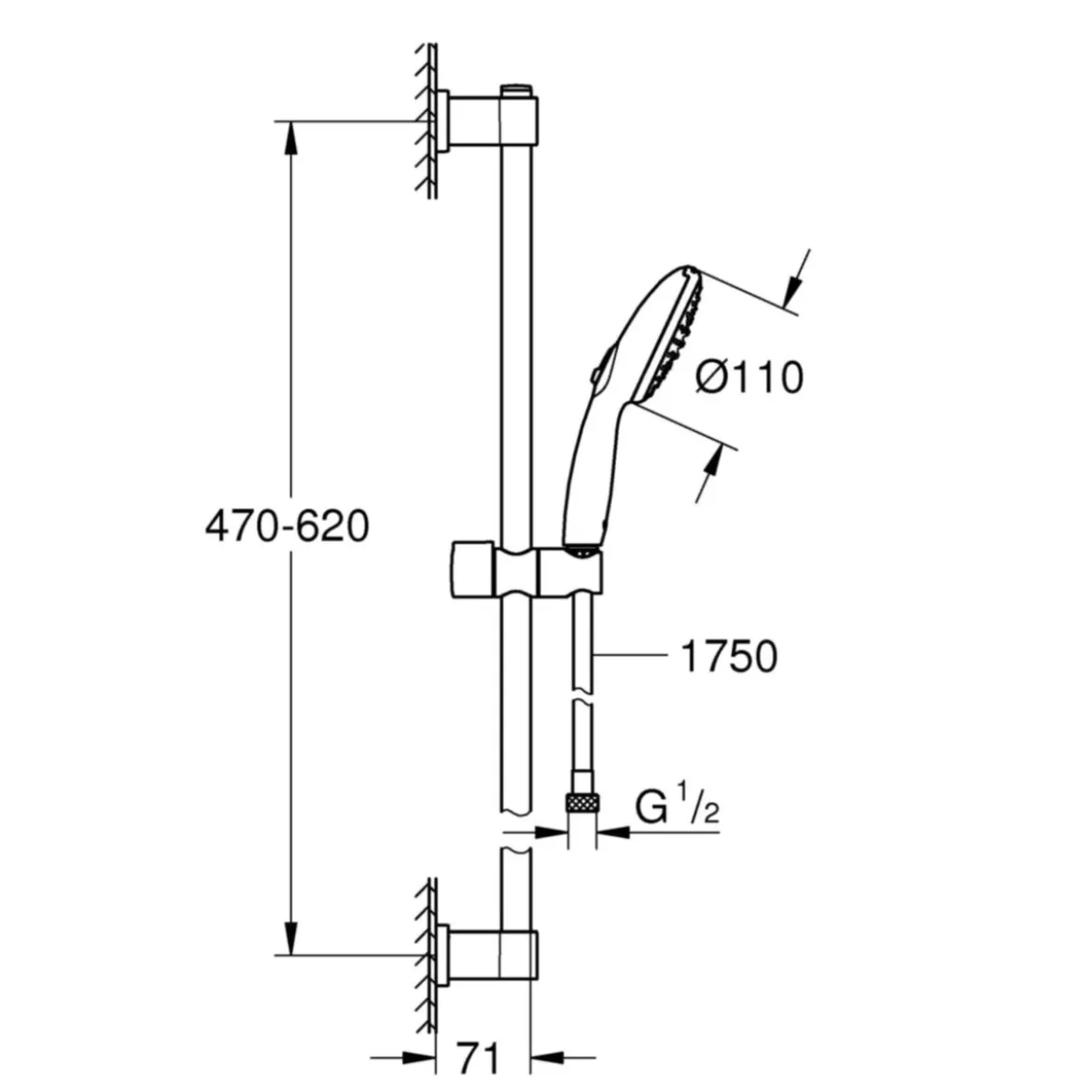 Grohe Brausestangenset Vitalio Start 110 2 Strahlarten (Rain, Jet)