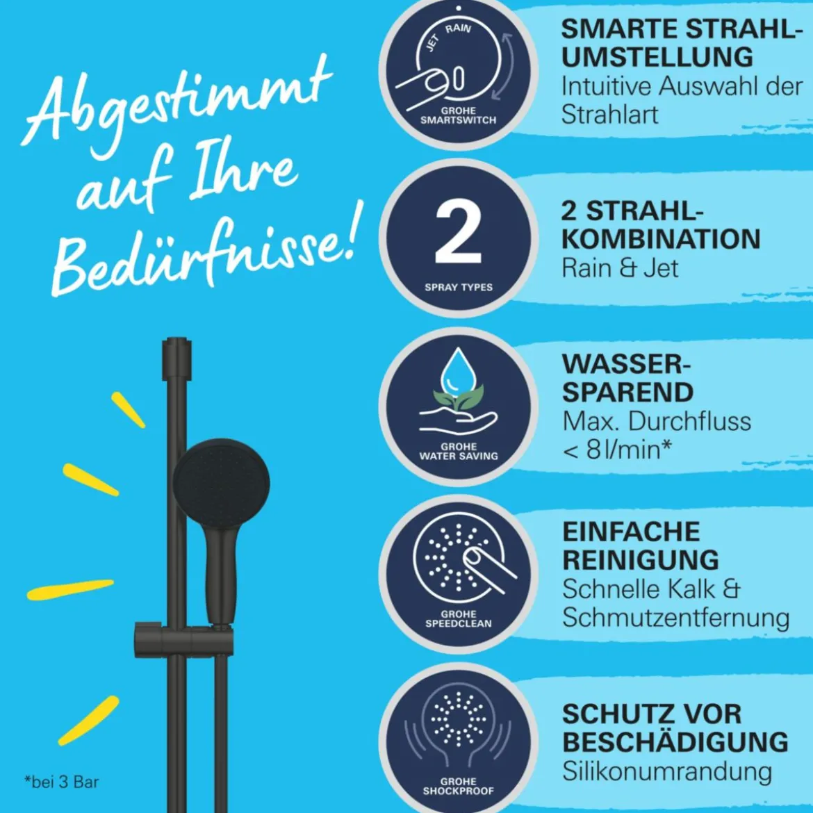 Grohe Brausestangenset Vitalio Start 110 2 Strahlarten (Rain, Jet)