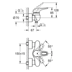 Grohe Einhand-Brausebatterie Eurostyle S-Size Hebel offen