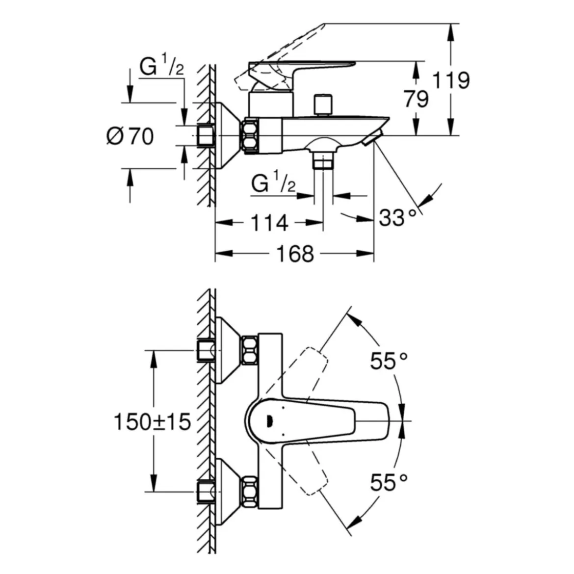 Grohe Einhand-Wannenbatterie Start Edge chrom 15 x 16,8 cm