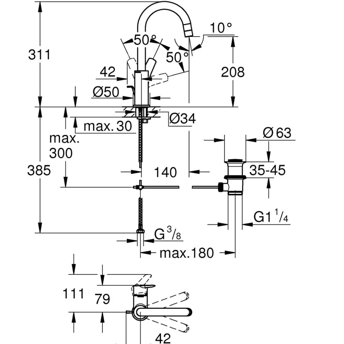 Grohe Einhand-Waschtischbatterie Start1/2" L-Size