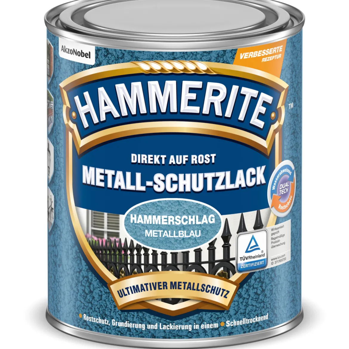 Hammerite Metallschutzlack Hammerschlag Metallblau 250 ml