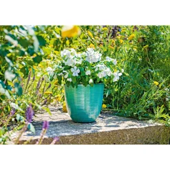 Haveson Pflanztopf Feine Rille türkis glasiert Durchmesser 28 x 27 cm