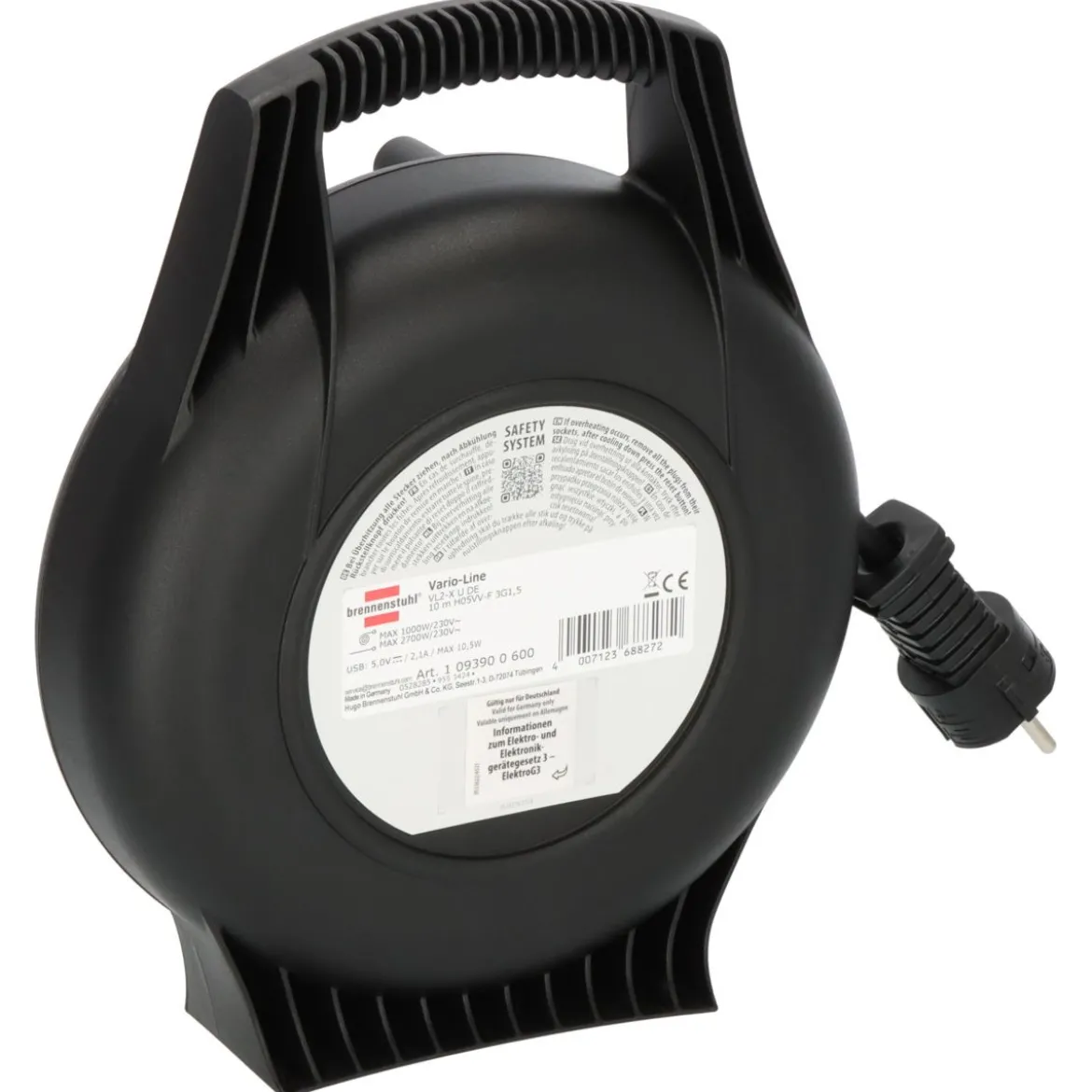 Kabelbox Vario-Line VL2-X 10m USB4-fach schwarz H05VV-F 3G1,5 2xUSB