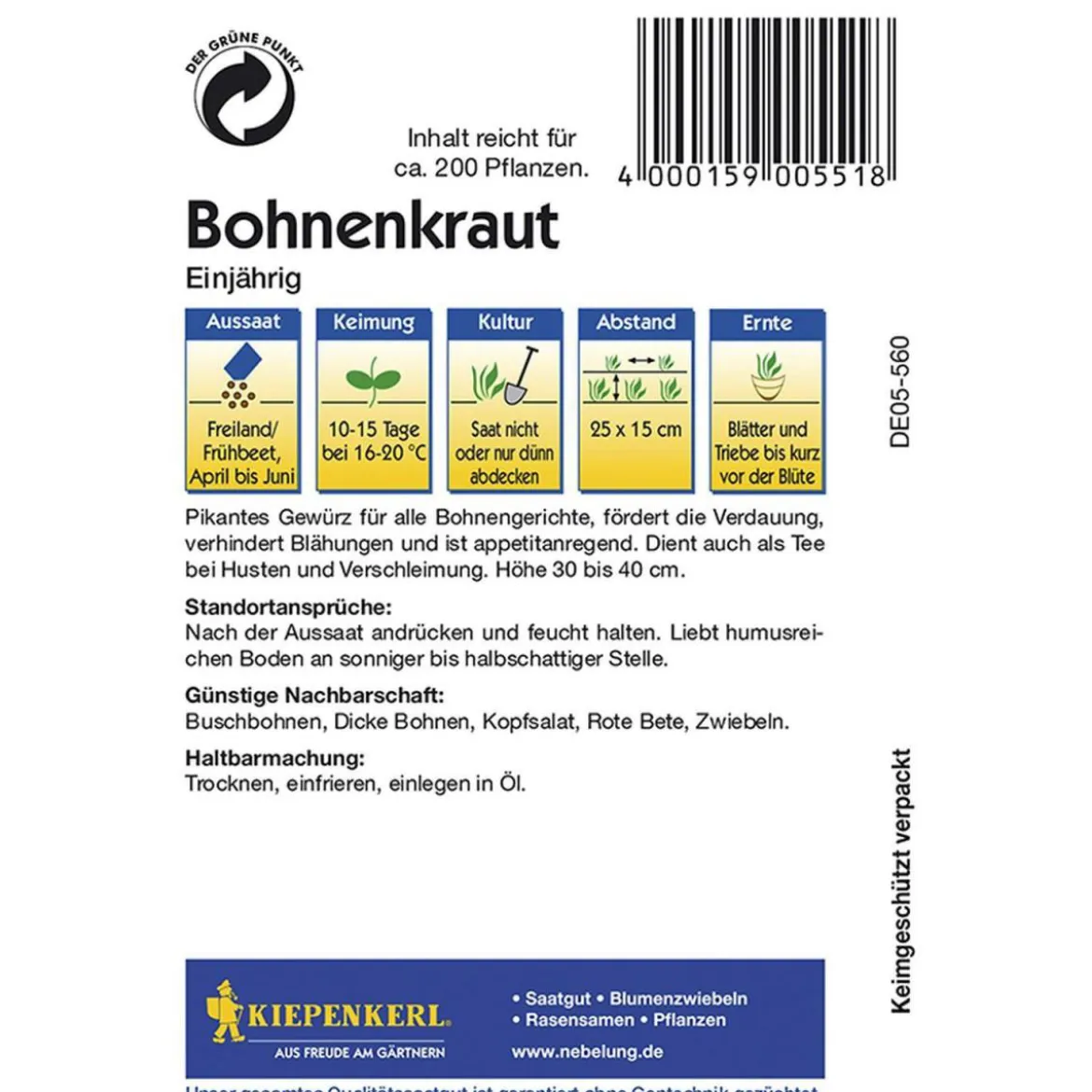 Kiepenkerl Bohnenkraut einjährig