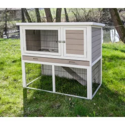 Kleintierstall Lucky 115 x 100 x 65 cm weiß-braun