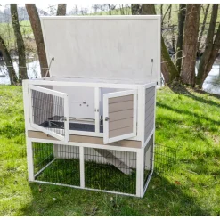 Kleintierstall Lucky 115 x 100 x 65 cm weiß-braun