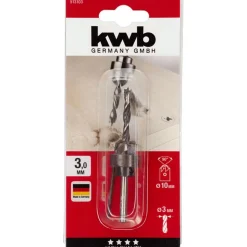 kwbHolzspiralbohrer-Set mit Aufstecksenker und Tiefenstop 3 teilig Durchmesser 3 mm