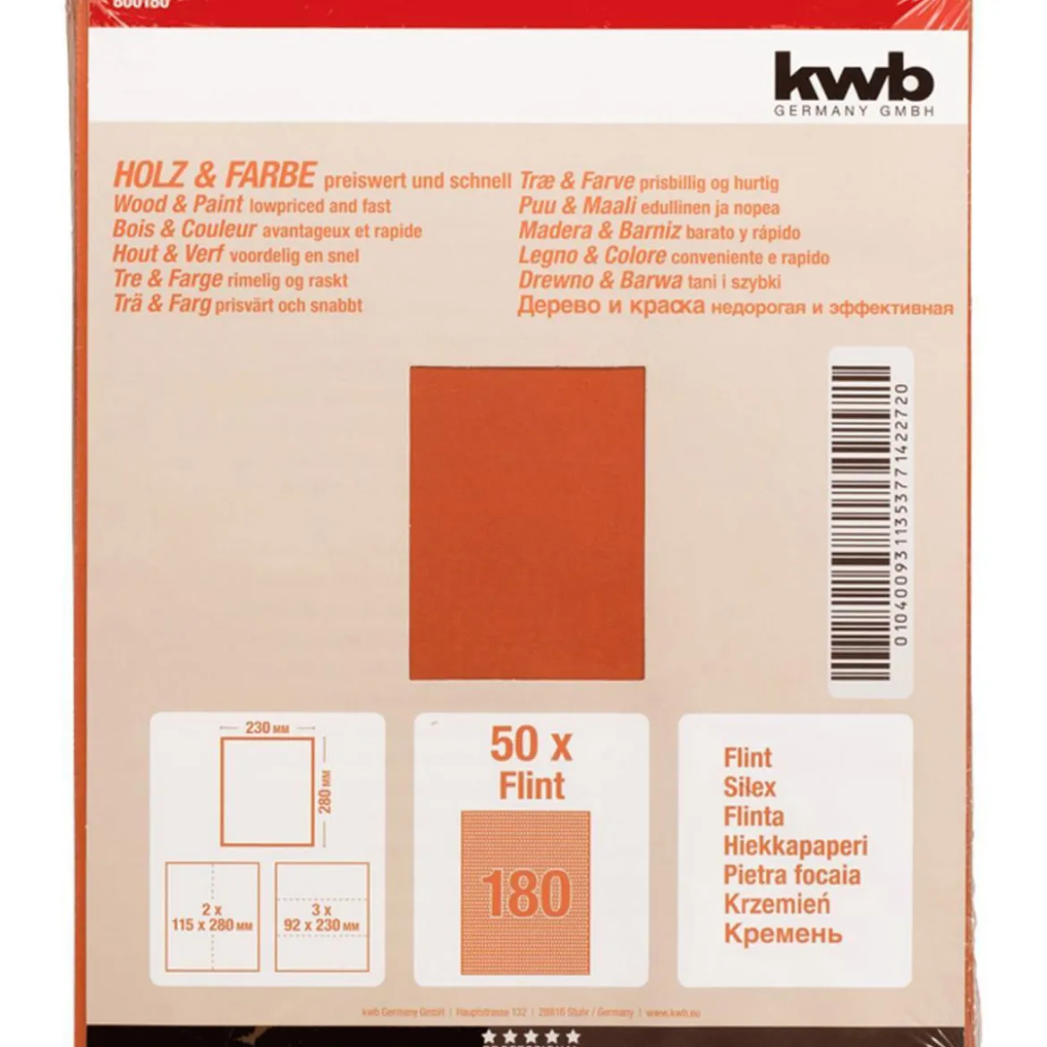 kwbSchleifpapier Holz und Farbe Flint 230 x 280 mm K180