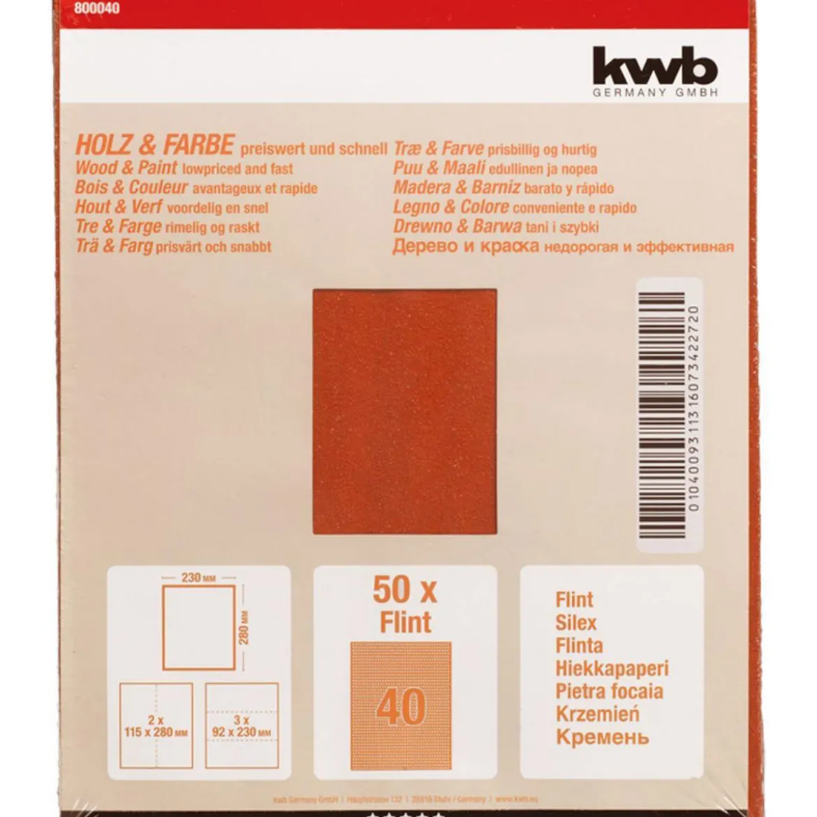 kwbSchleifpapier Holz und Farbe Flint 230 x 280 mm K40
