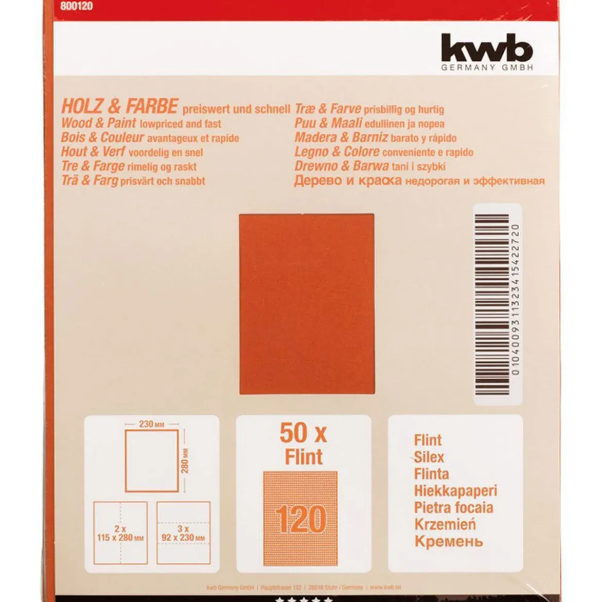 kwbSchleifpapier Holz und Farbe Flint 230 x 280 mm K120