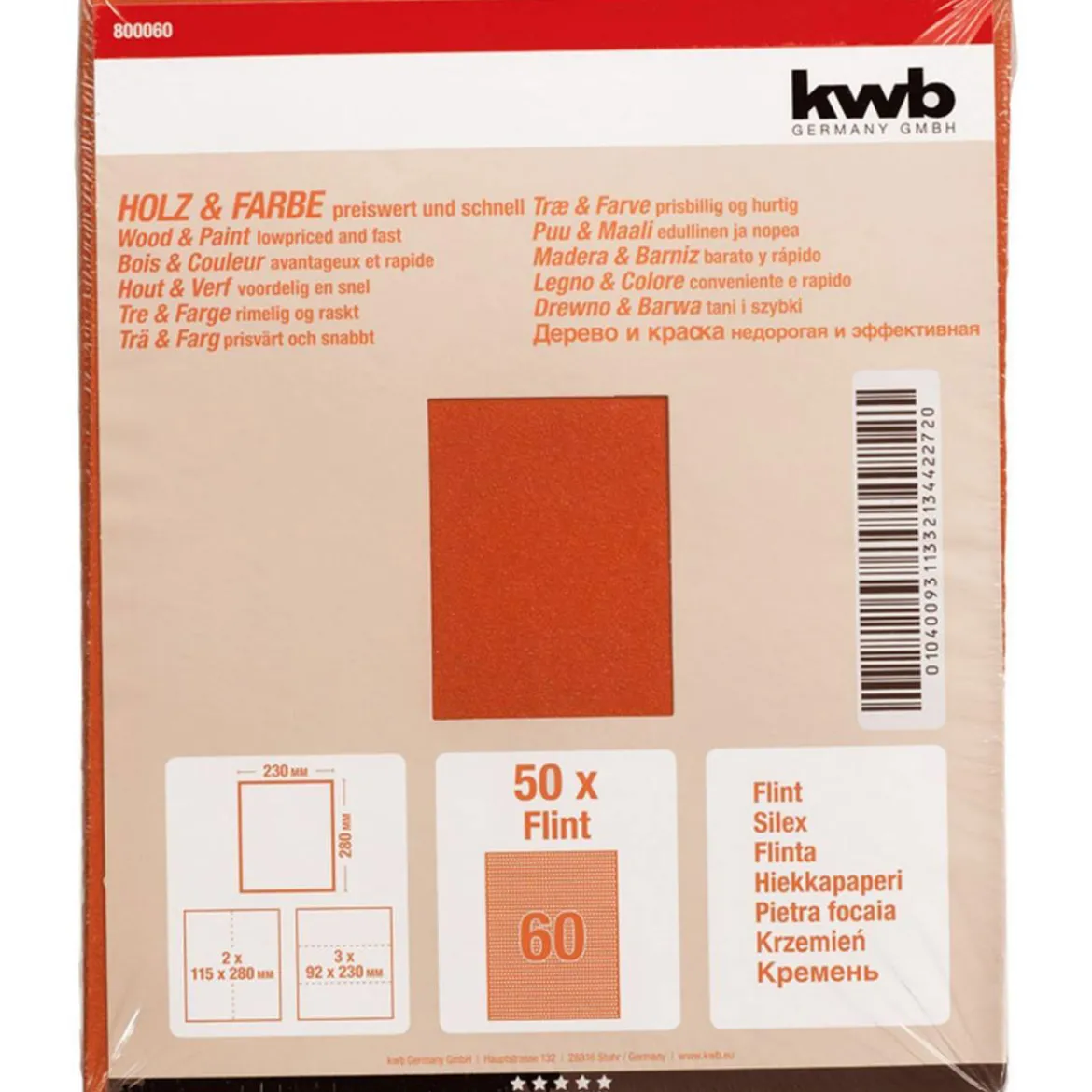 kwbSchleifpapier Holz und Farbe Flint 230 x 280 mm K60