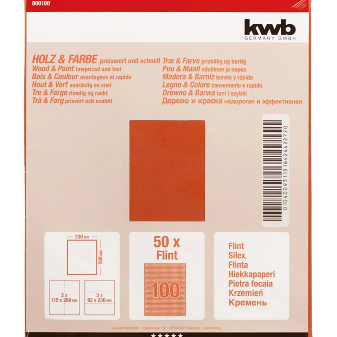 kwbSchleifpapier Holz und Farbe Flint 230 x 280 mm K100