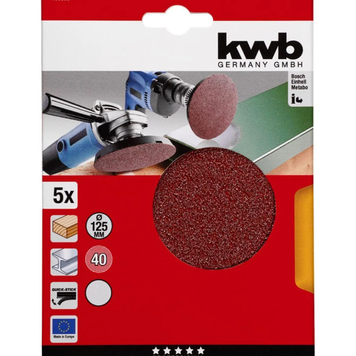 kwbSchleifscheiben Quick-Stick Holz und Metall Durchmesser 125 mm K40