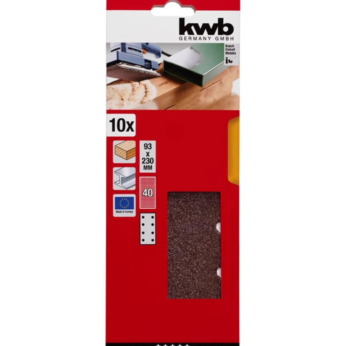 kwbSchleifstreifen Holz und Metall 93 x 230 mm K40