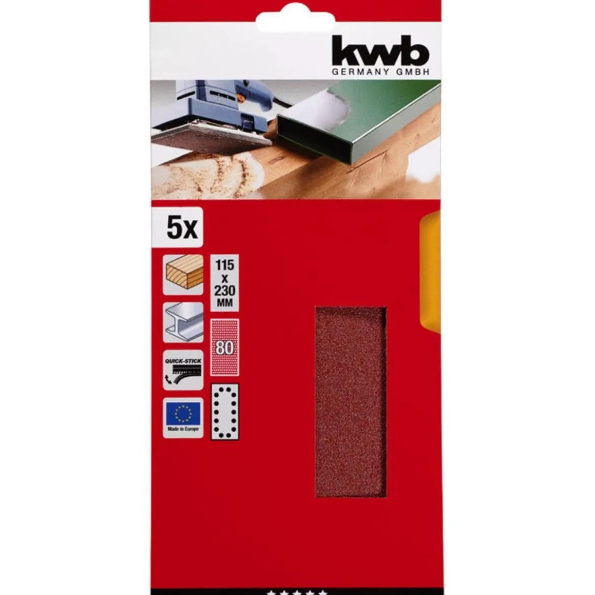 kwbSchleifstreifen Quick-Stick Holz und Metall 115 x 230 mm K80