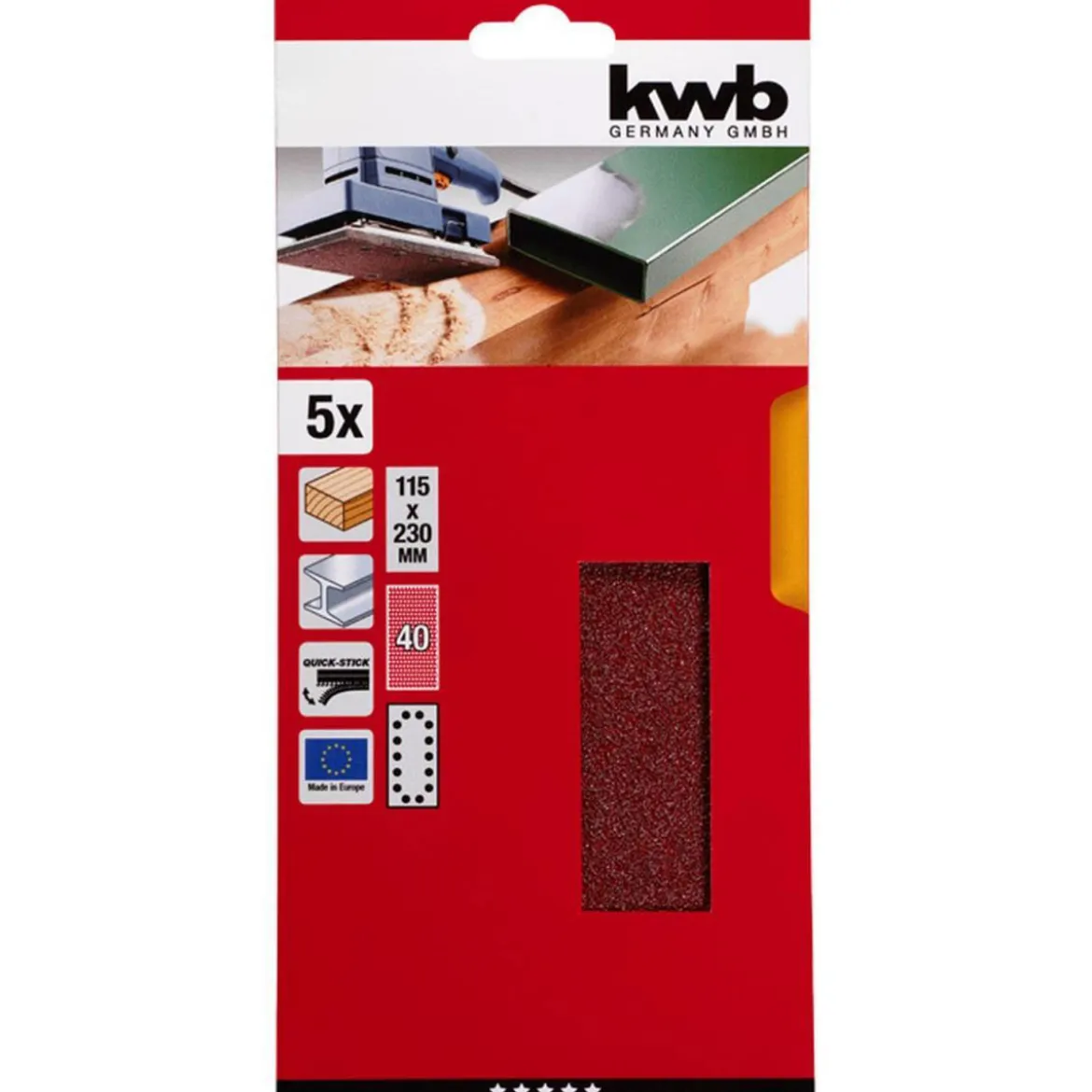 kwbSchleifstreifen Quick-Stick Holz und Metall 115 x 230 mm K40