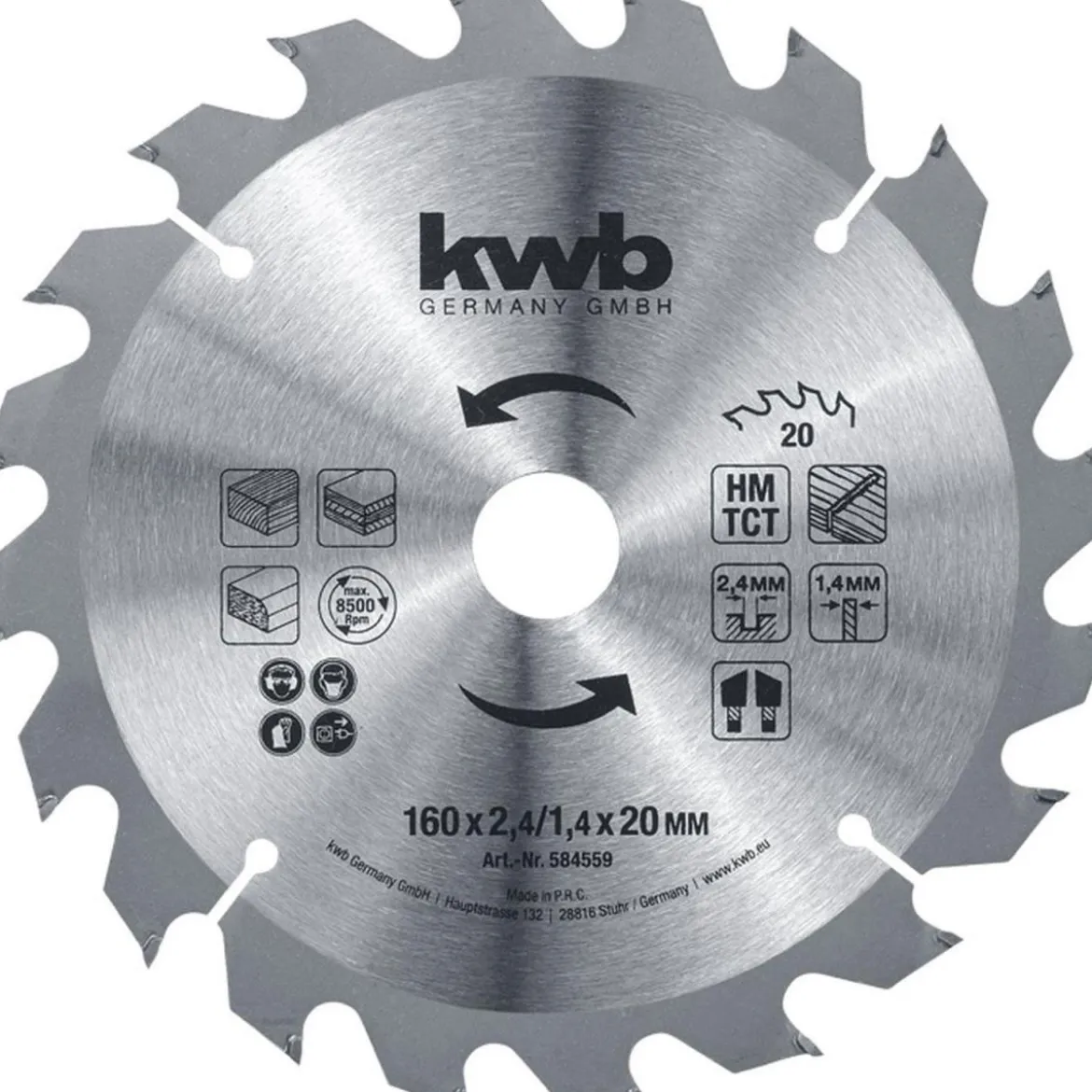 kwbSpanplattensägeblatt für Handkreissäge Durchmesser 160 mm