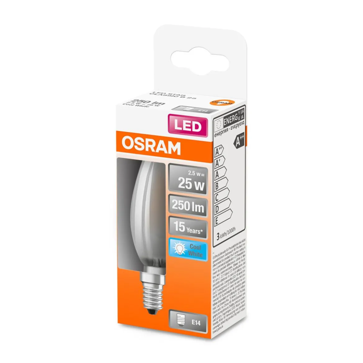 LED Kerze E14 250lm 4.000K25 W Ersatz kaltweiss Filament matt